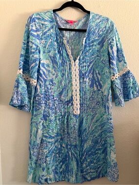 Lilly Pulitzer Dress Holllie Tunic Blue Beach Resort Tropical